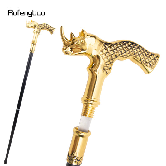 Golden Rhinoceros  Head Walking Stick with Hidden Plate Self Defense Fashion Stick