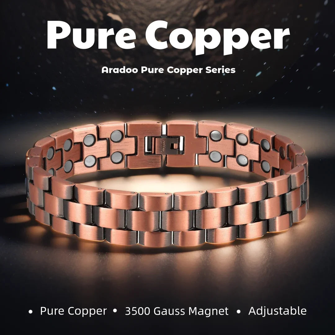 Pure Copper Bracelet Men‘s 3500 Gauss Strong Magnetic Therapy Link Bracelets Jewellery Gifts