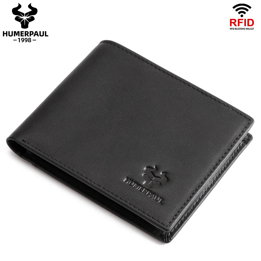 Wallet for Men Genuine Leather RFID Blocking Bifold Stylish Card Holder Purse with ID Window Classic Money Bag