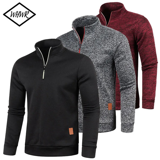 Men Sweatshirts Spring Thicker Pullover Half Zipper Pullover for Male Hoody Outdoor Sweatshir Autumn Solid Color Turtleneck Swea - Hiron Store