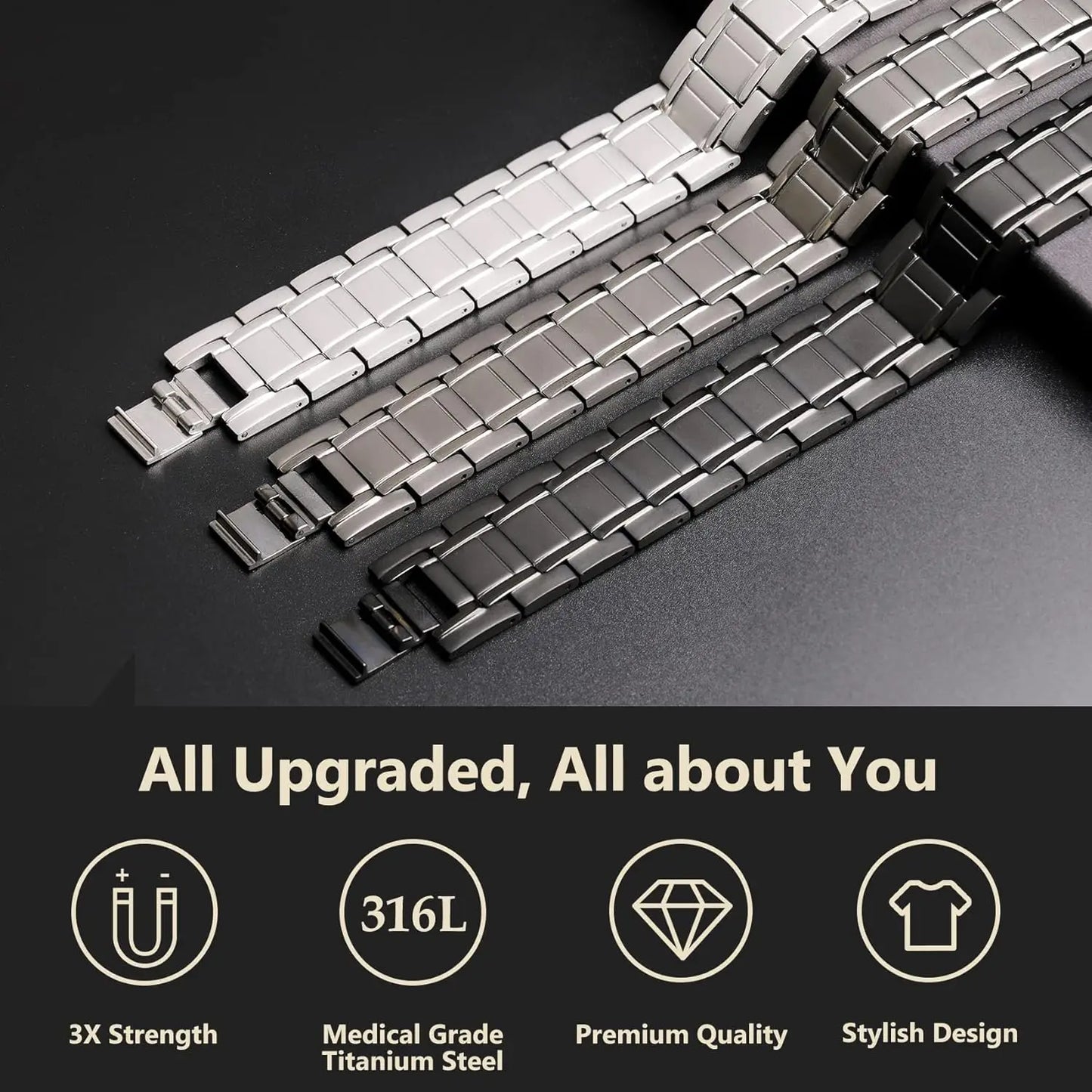 Titanium Steel Bracelets 3X Ultra Strength Neodymium Magnets Health Magnetic Therapy Copper Link Bracelet