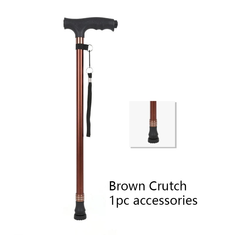 Old People Crutch Telescoping Aluminum Alloy Rod Walking Stick T-handle with Lamp