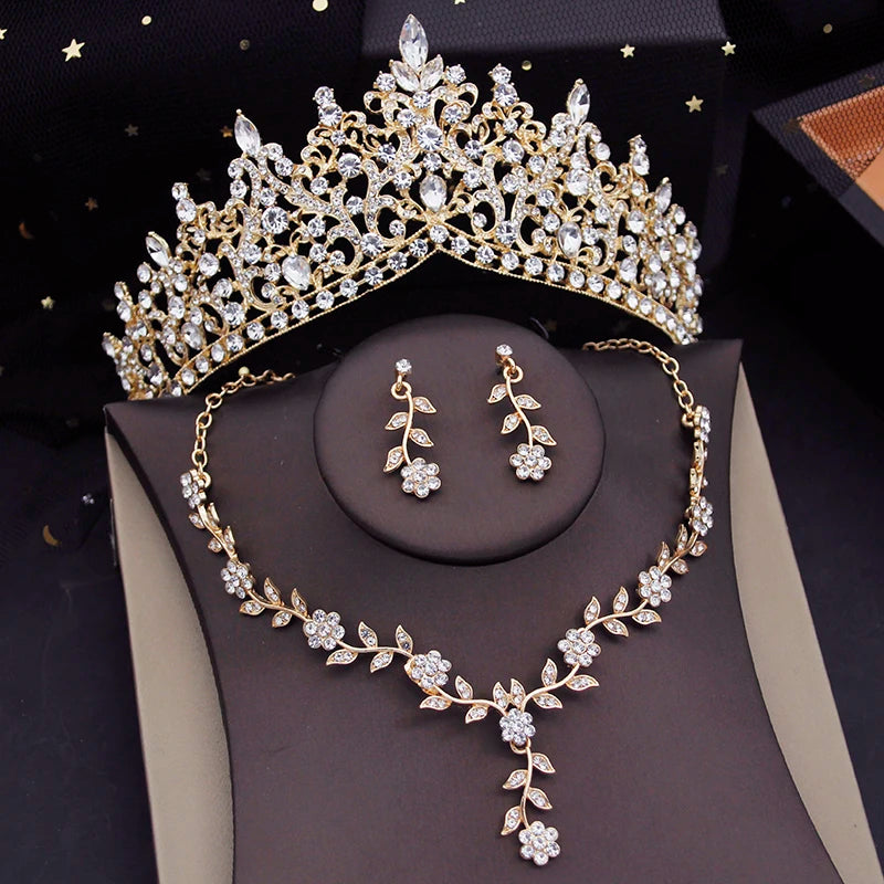 Luxury Silver Color Crystal Water Drop Bridal Jewelry Sets Rhinestone Tiaras Crown   Earrings