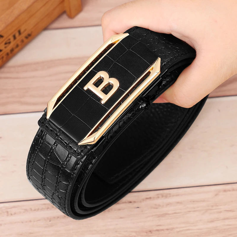 Crocodile Pattern Men's Belt High-Quality Automatic Buckle Belt Fashionable Jeans Strap Trendy Men's Accessories