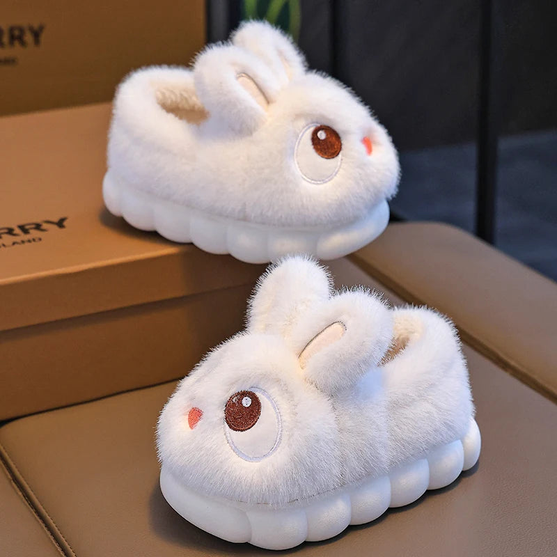 New Winter Cute Big eyed Rabbit Children's Cover Heel Warm Non-slip Fluffy Slippers