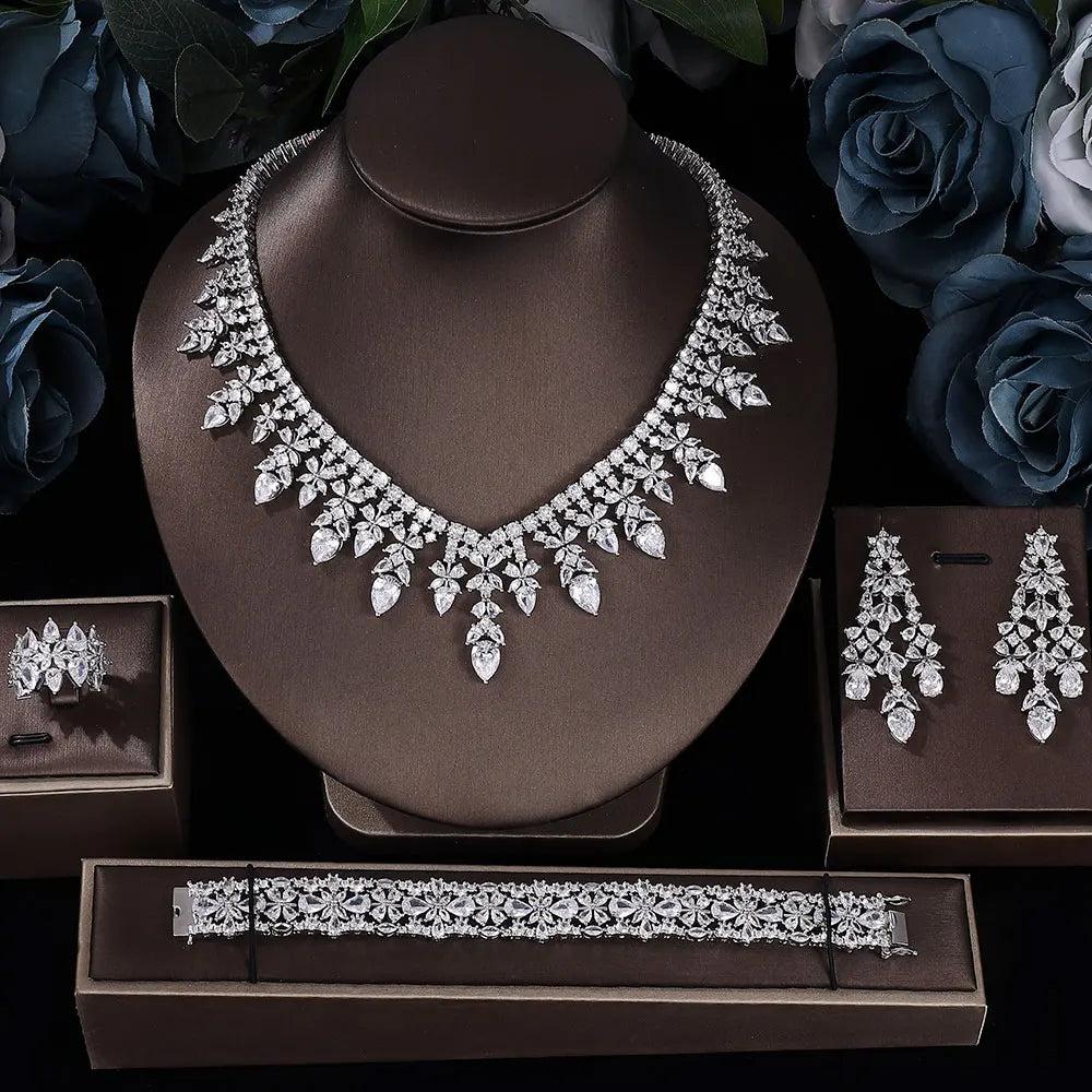 4-piece Wedding Crystal Bridal Wedding Set Women's Rhinestone Bridal Necklace Jewelry Set - Hiron Store