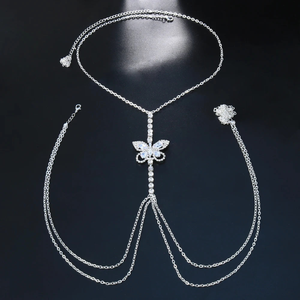 Butterfly Chest Chain Rave Jewellery Crystal Sexy Bra Chain Necklace Women jewelry