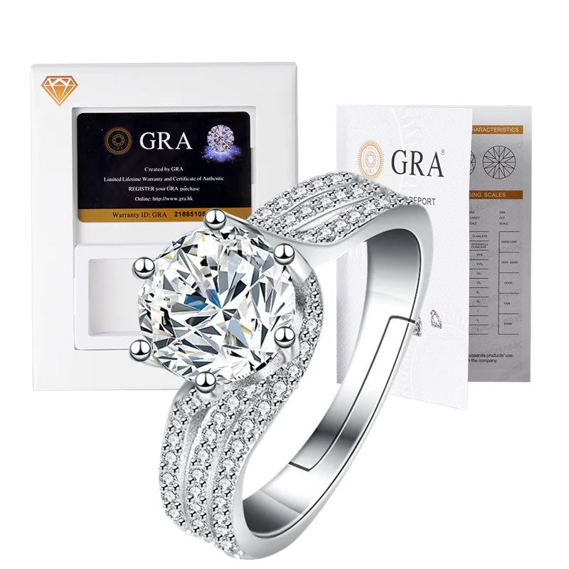 GRA moissanite ring, two-carat Deluxe Crown, full of diamonds, set with lady jewelry, ring accessories - Hiron Store