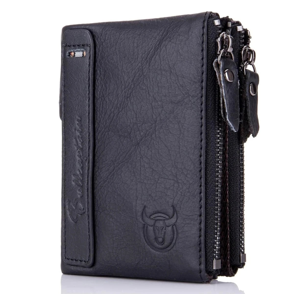 BULLCAPTAIN Genuine Leather Wallet for Men Vintage Bifold with Double Zipper Pockets