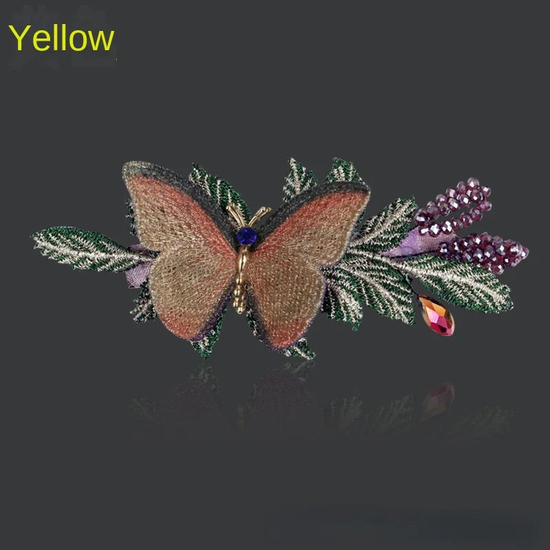 Elegant Embroidery Butterfly Hairpin Hair Accessories for Women Retro Luxury Back Head Spoon Spring Clip Headwear Jewelry Tiara - Hiron Store