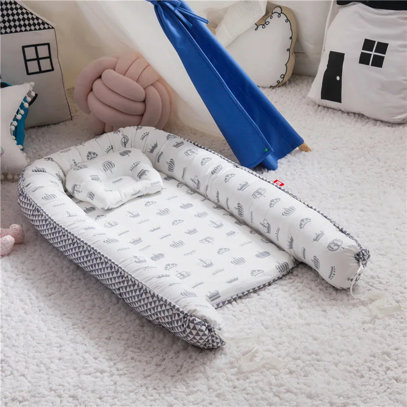 85*50cm Baby Nest Bed with Pillow Portable Crib Travel Bed Infant Toddler Cotton Cradle for Newborn Baby Bed Bassinet Bumper - Hiron Store