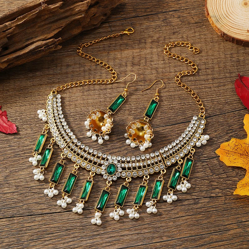 Vintage Bohemian style necklace, earrings, collarbone chain, exaggerated personality, ethnic style chain accessories, exotic atm - Hiron Store