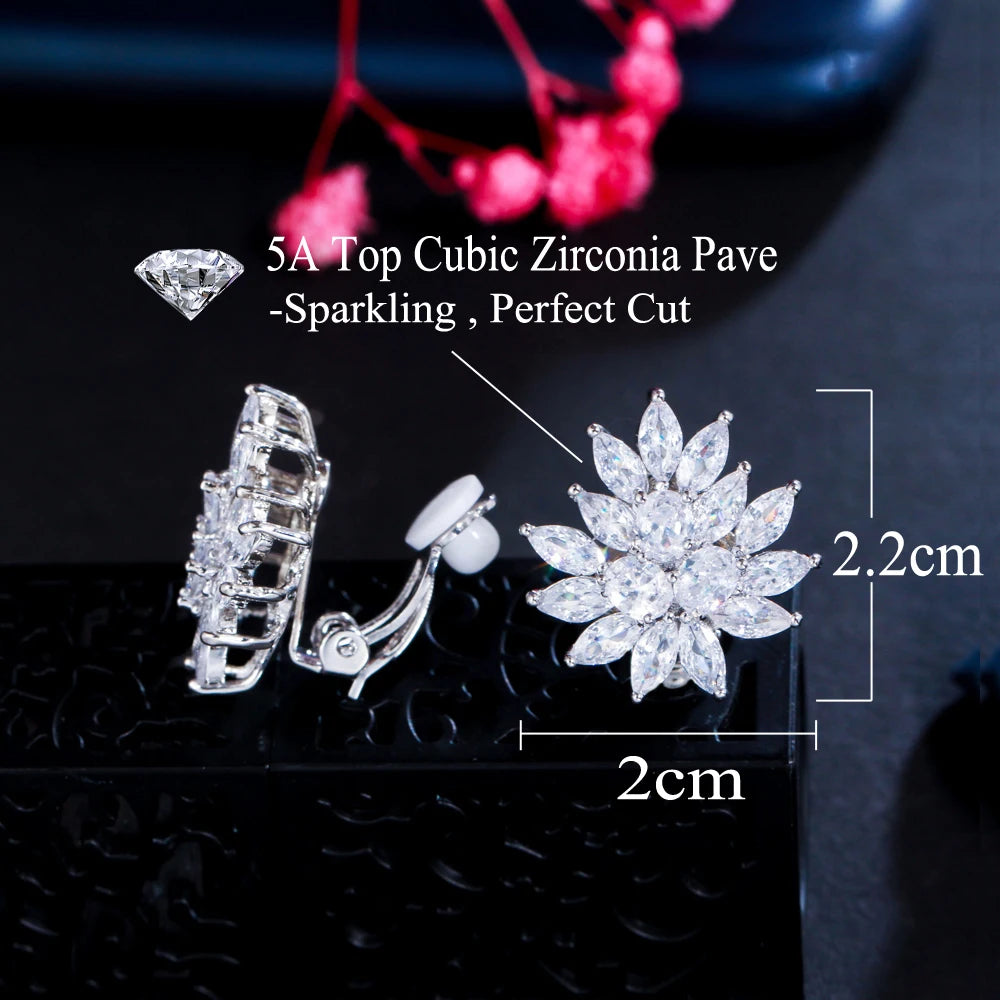 New Designer Flower Shape Stunning Cubic Zirconia Crystal Women Earrings