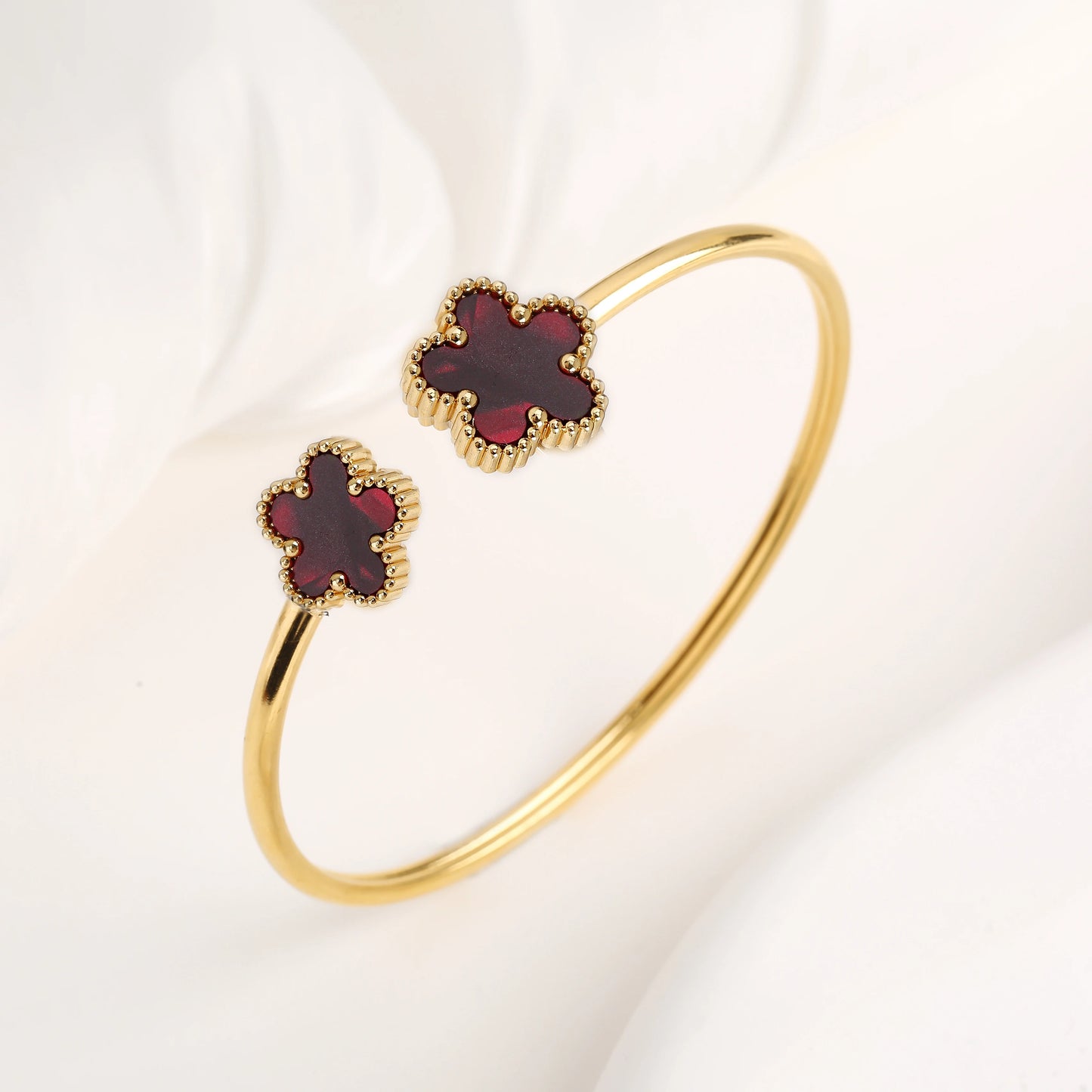 15 Colors High Quality Stainless Steel Gold-Plated Five Leaf Flower Open Bangle