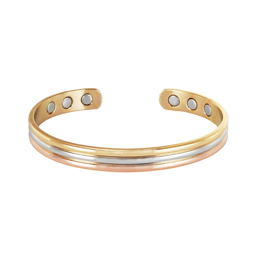 Copper Bracelets Magnetic Therapy Arthritis Lines Adjustable High Magnet Open Cuff 8mm Bangles Resizable Jewellery