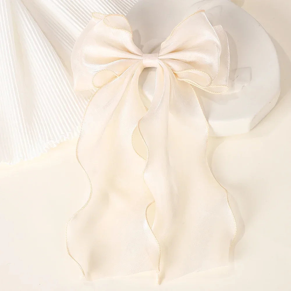 Girls Long Big Bow Float Satin Clips Elegant Back Head Hairclip Trendy Hair Accessories gifts