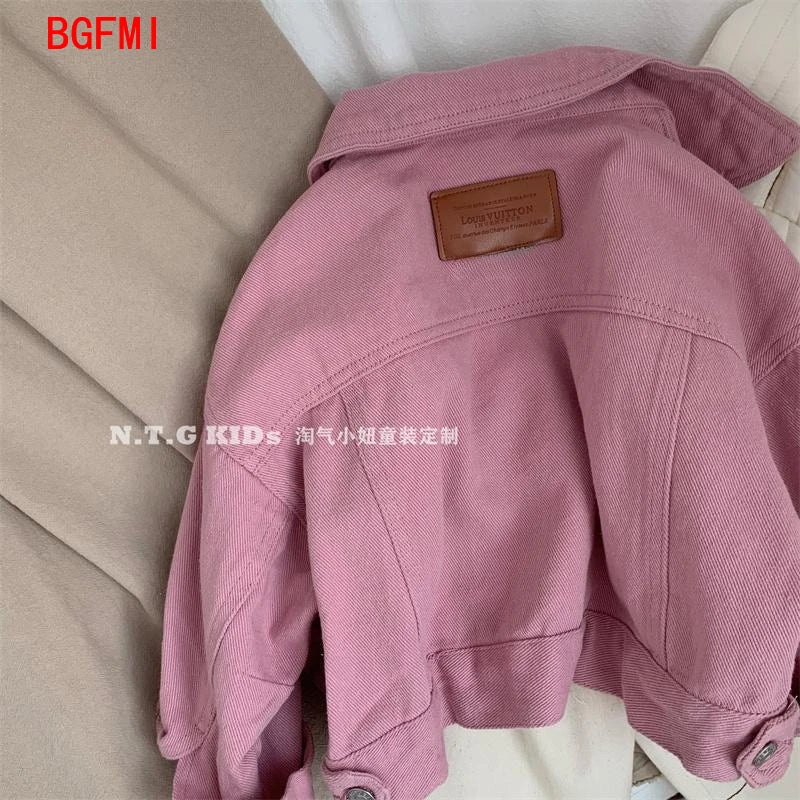 Boys Girls Denim Cotton Jackets Pink Laple Tops Fashion Sweet Cute Coat Jacket Baby Clothe