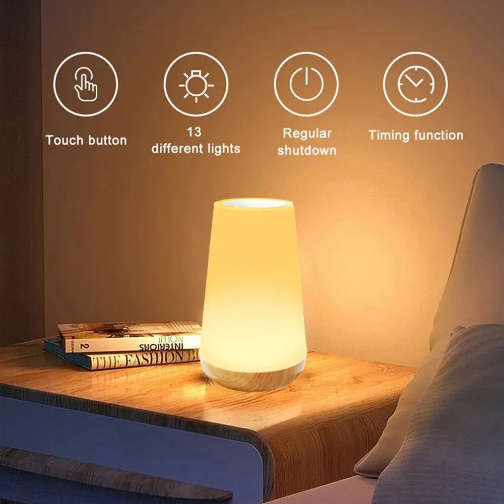 Table Lamp Bedside Lamp 13 Colour Changing Touch Night Light RGB Remote USB Rechargeable