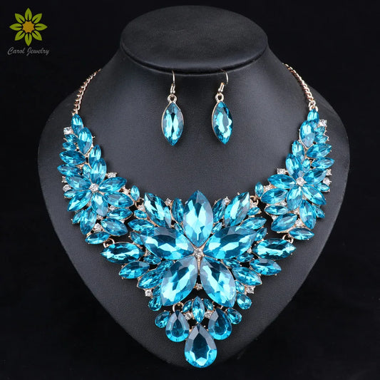 Fashion Crystal Jewelry Sets Bridal Necklace Earrings Sets Wedding Party Jewelery Dress Jewellery Decoration Accessories - Hiron Store