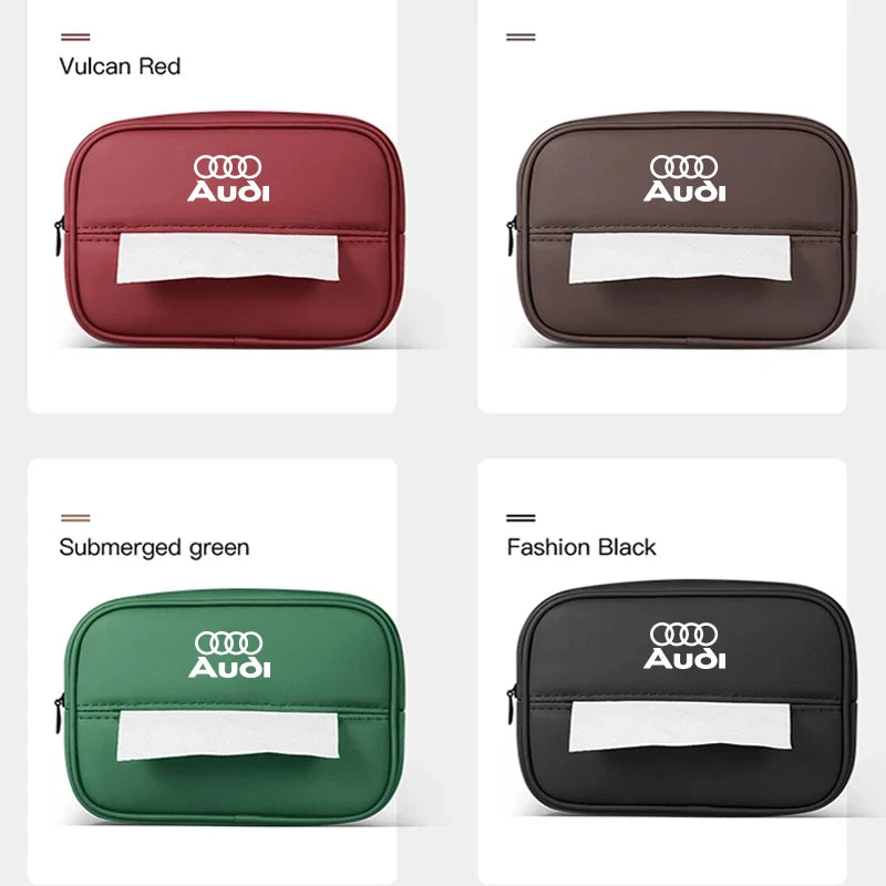 Car Logo Tissue Box Seat Hanging Paper Towel Storage Bag For Audi A1 A2 A3 A4 A5 A6 A7 A8 Q1 Q2 Q3 Q4 Q5 Q6 Q7 Q8 TT RS3 RS6 RS7