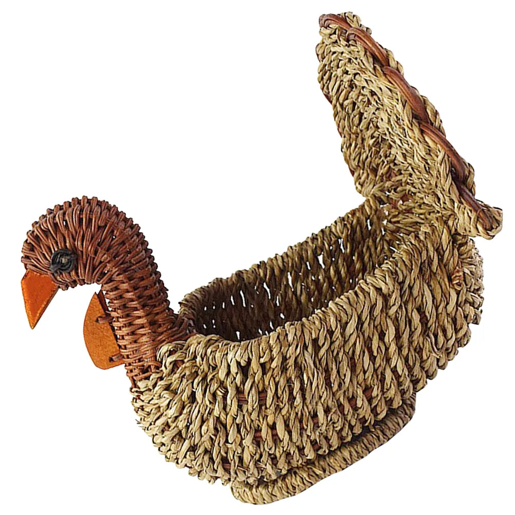 Desktop Decorative Turkey Shaped Weaving  Multi-function Woven Basket Desktop Snack Organizer Woven Storage Basket - Hiron Store