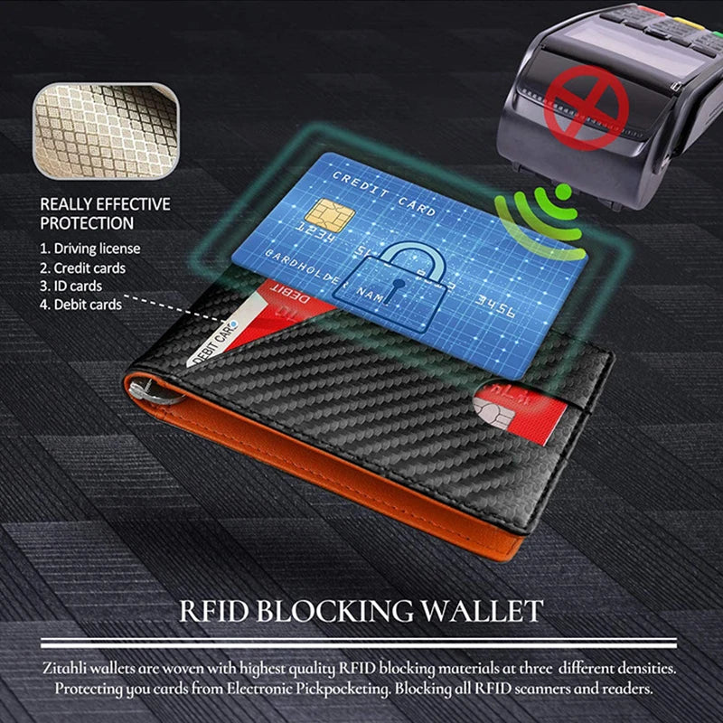 Carbon Fiber Men Wallets Money Bag Slim Thin Card Man Wallet Luxury Male Small Short Purse Bi-fold Vallet Billfold