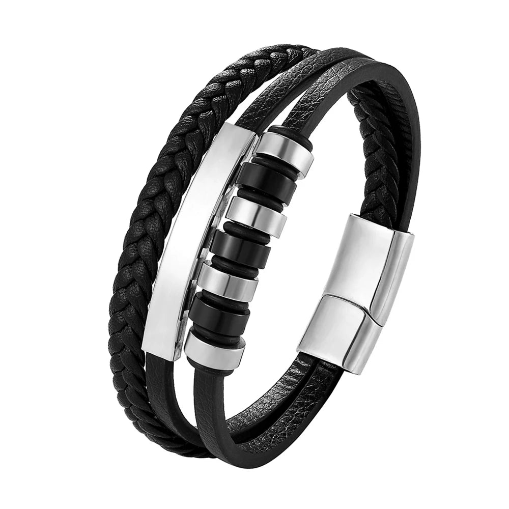 High Quality Luxury Accessories Bracelet Men's Fashion Gift Black Genuine Leather Bracelets DIY Combination Wild Handsome Gift - Hiron Store