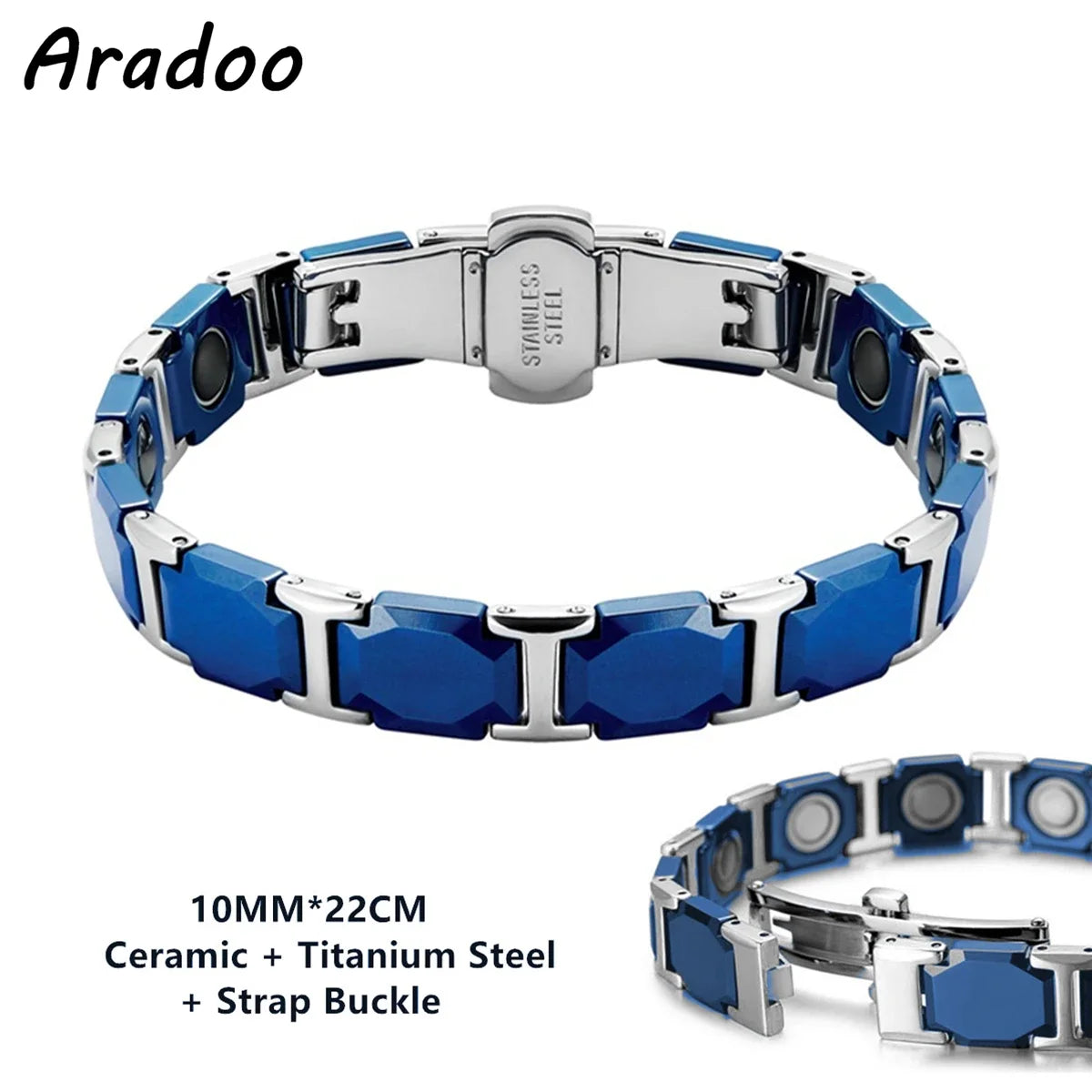 Blue Ceramic Titanium Steel Bracelets Hematite Magnetic Strap Buckle Design Power Wristband for Women Men