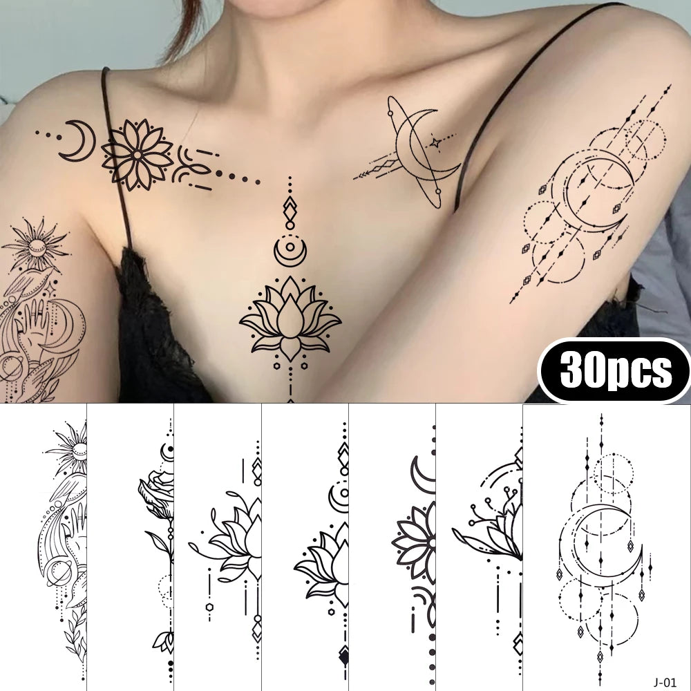 30pcs Waterproof Temporary Tattoo Sticker Long Lasting Black Star Moon Fake Tatto