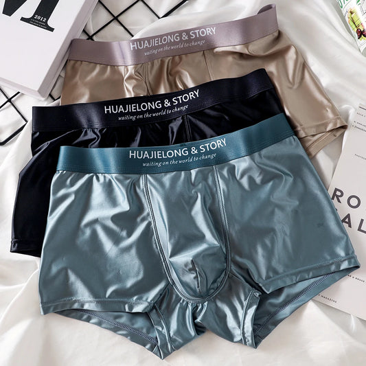 3PCS/Pack Luxury Ice Silk  Boxers  Smooth Cool Solid Men's Underpants Breathable Mesh  Underwear