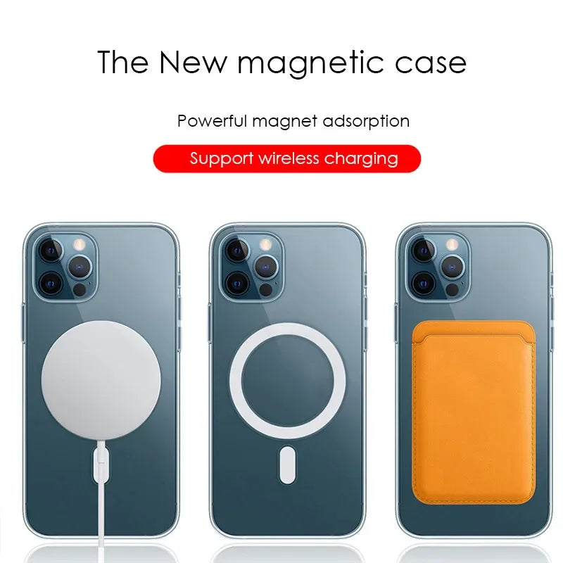 Ultra Clear Magnetic Circle Magsafing Case For iPhone 15 14 13 12 11 Pro Max XS XR Plus iPhone Magnetic Magsafe Cases Shockproof - Hiron Store