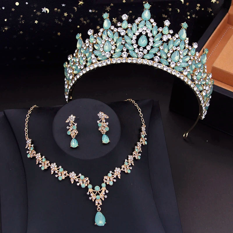 Jewellery Sets Bridal Wedding Crown Set Bride Necklace Earrings