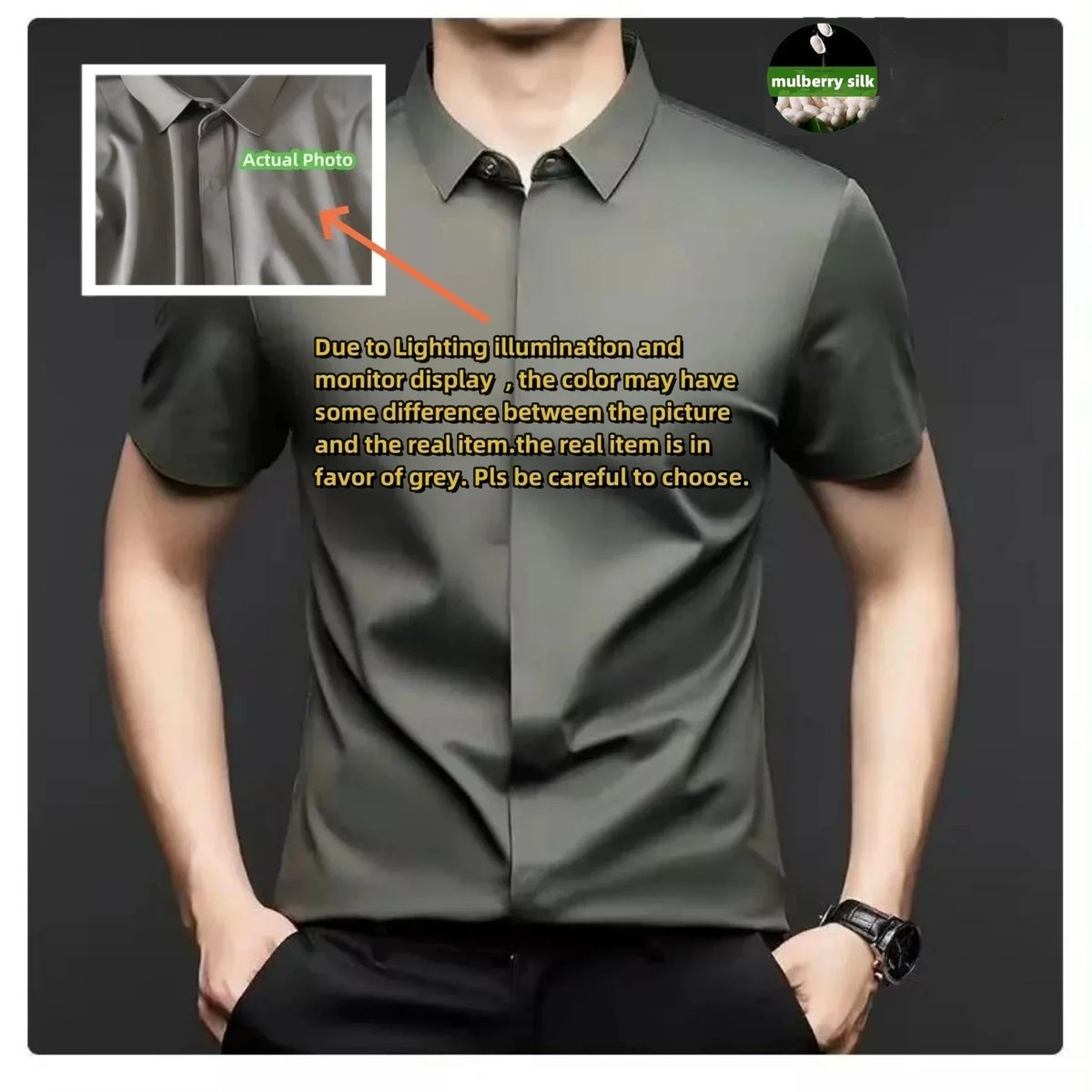 High end Mulberry Silk Dress Shirts, Business  Men Wrinkle Resistant, Button Invisible Elastic Tops, Luxurious Male  Clothing