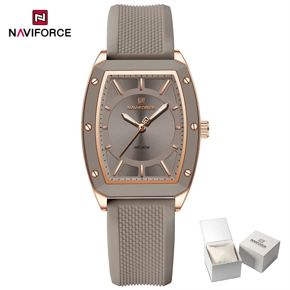 NAVIFORCE Women Quartz Watches Silicone Strap Sports Watch Big Dial Simple Tonneau Waterproof