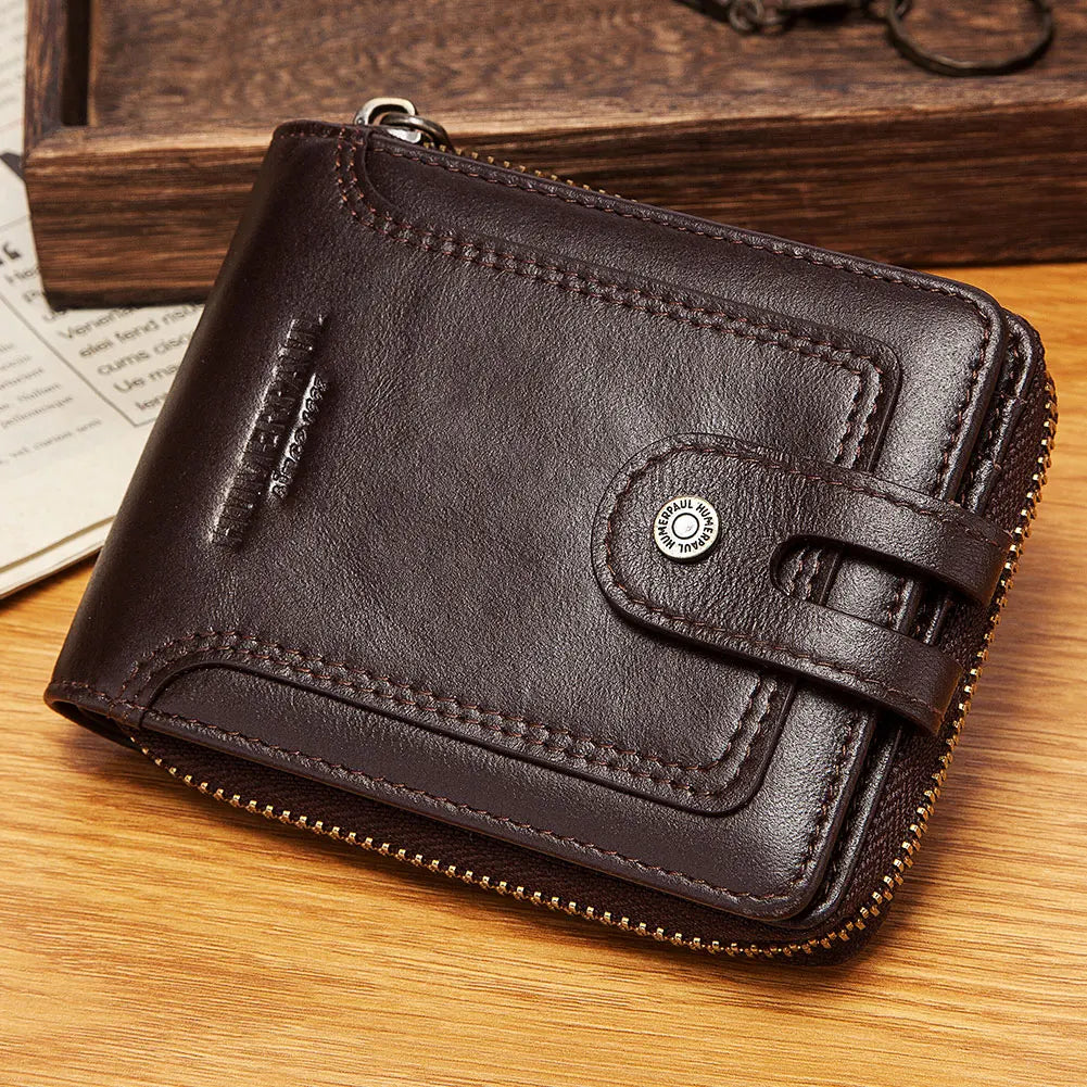 Cowhide Genuine Leather Men Wallet RFID Blocking Multi-Card Holder ID Money Bags