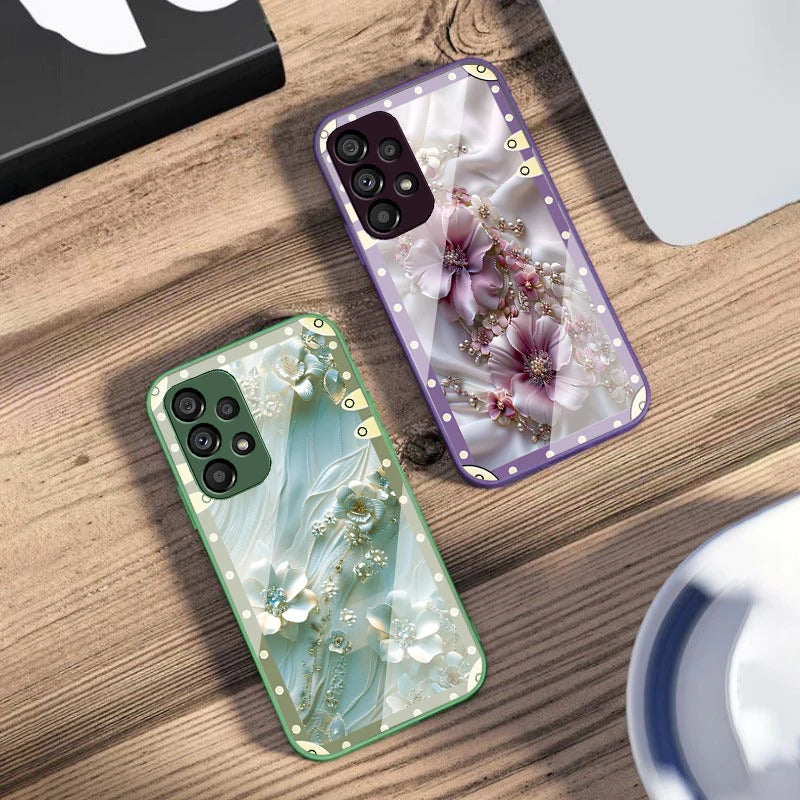 Box Pink Flowers For Samsung Galaxy S10 4G S20 11E 30 S21 22 S24 Fe Pro S23 S25 Ultra 5G S9 Tempered Glass Phone Case