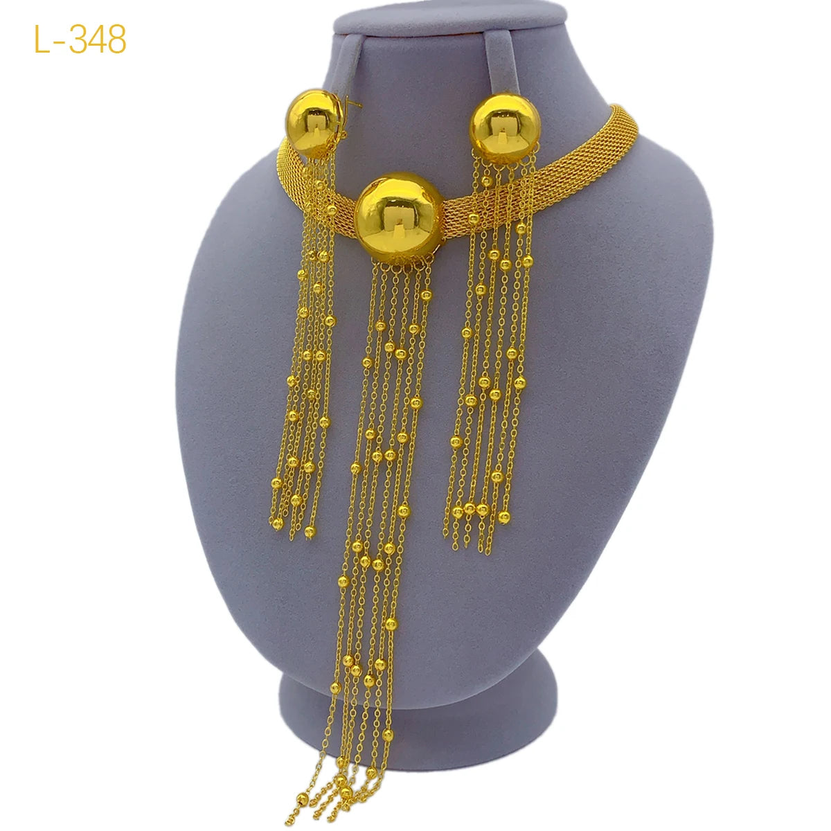 African 24k Gold Color Tassel Long Necklace Set For Women