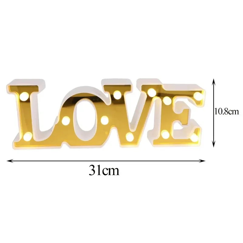 Romantic 3D LOVE LED Letter Sign Night Light Heart Marquee Table Lamp