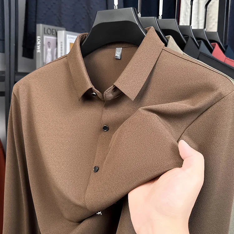 Men's Wool-Blend Dress  Shirt, Charcoal Gray, Business Essential , Non-Iron & Tailored Collar, All Season Comfort