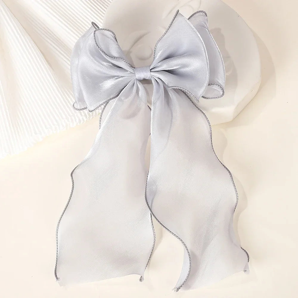 Girls Long Big Bow Float Satin Clips Elegant Back Head Hairclip Trendy Hair Accessories gifts