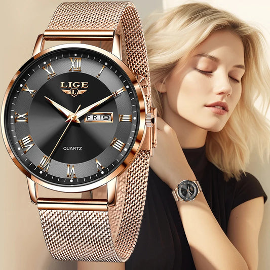 LIGE 2024 New Watch Women Luxury Watches Creative Steel Bracelet Watches