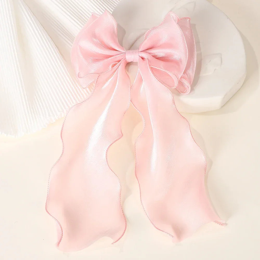 Girls Long Big Bow Float Satin Clips Elegant Back Head Hairclip Trendy Hair Accessories gifts