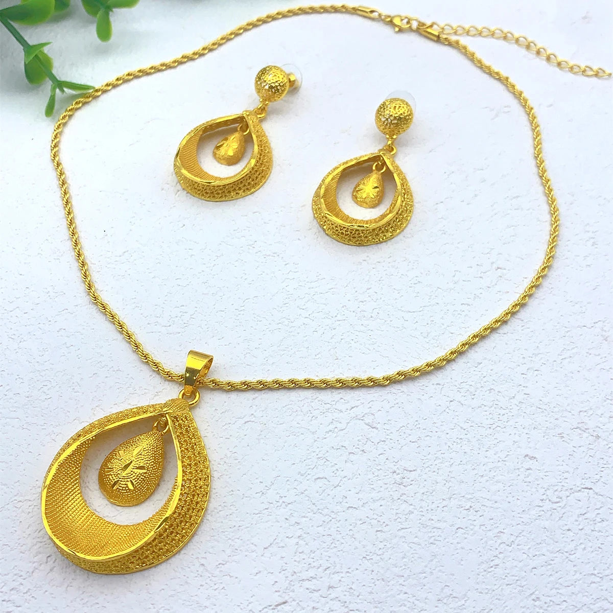 Dubai 24K Gold Plated Necklace Earrings Jewelry Set