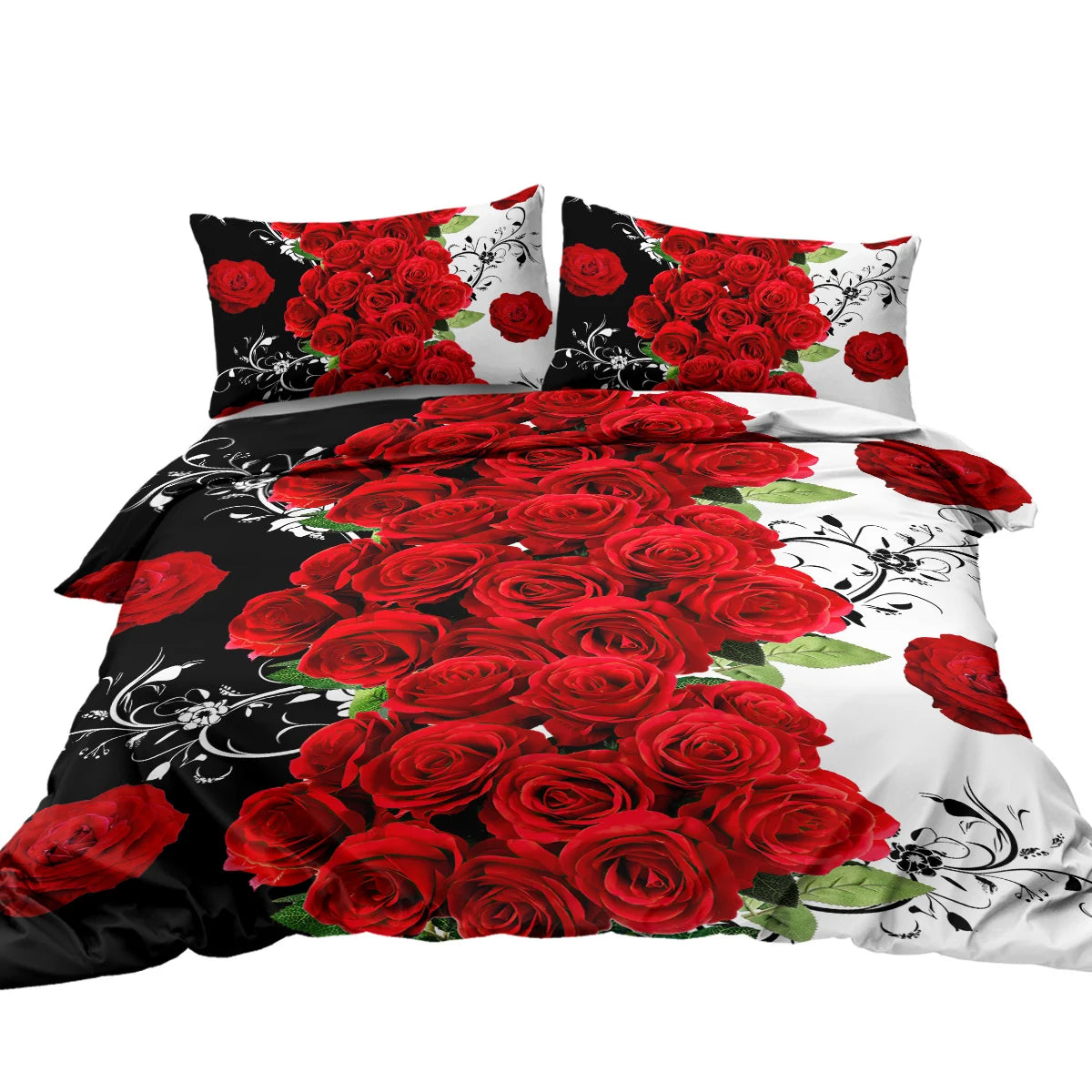 3pc 3D Red Roses Floral Duvet Cover Set Bedding Cover Sets