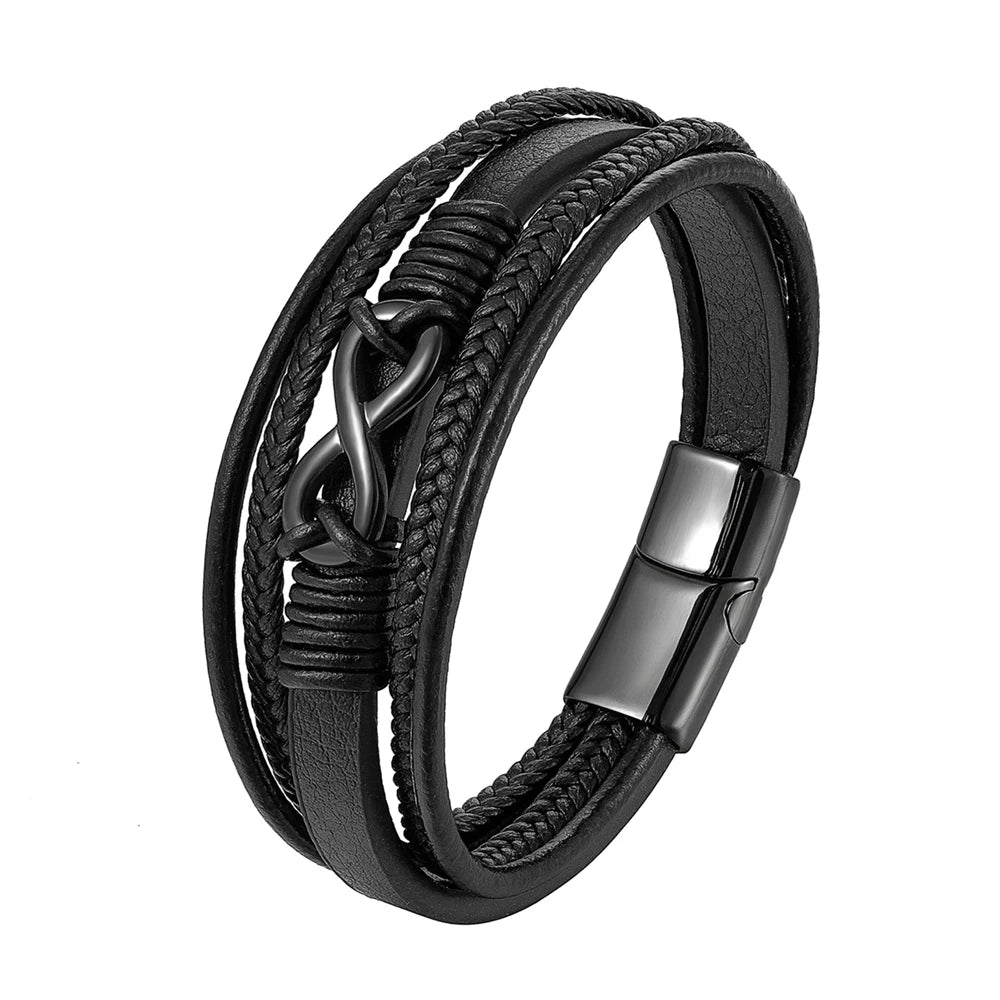 High Quality Luxury Accessories Bracelet Men's Fashion Gift Black Genuine Leather Bracelets DIY Combination Wild Handsome Gift - Hiron Store