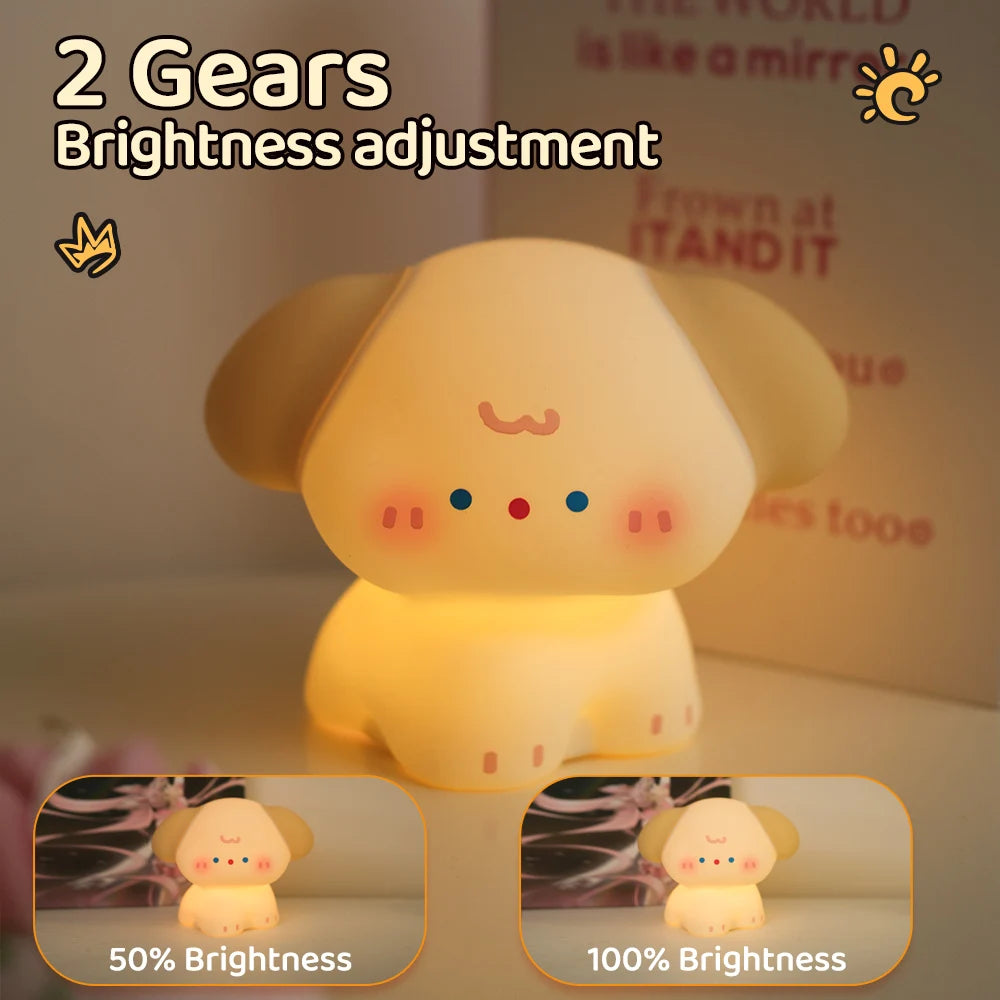 Cute Dog Silicone Night Light Rechargeable Dimmable Nursery Sleeping Lamp Kids Room Decor