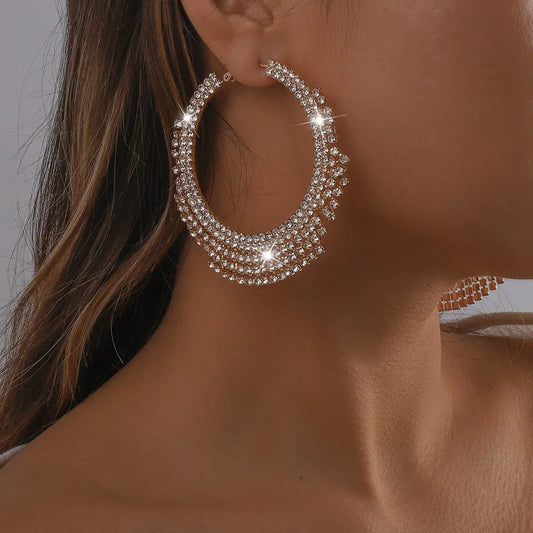 Large Hoop Earrings Exaggerate Shiny Crystal Big Circle Earrings Party Jewellery