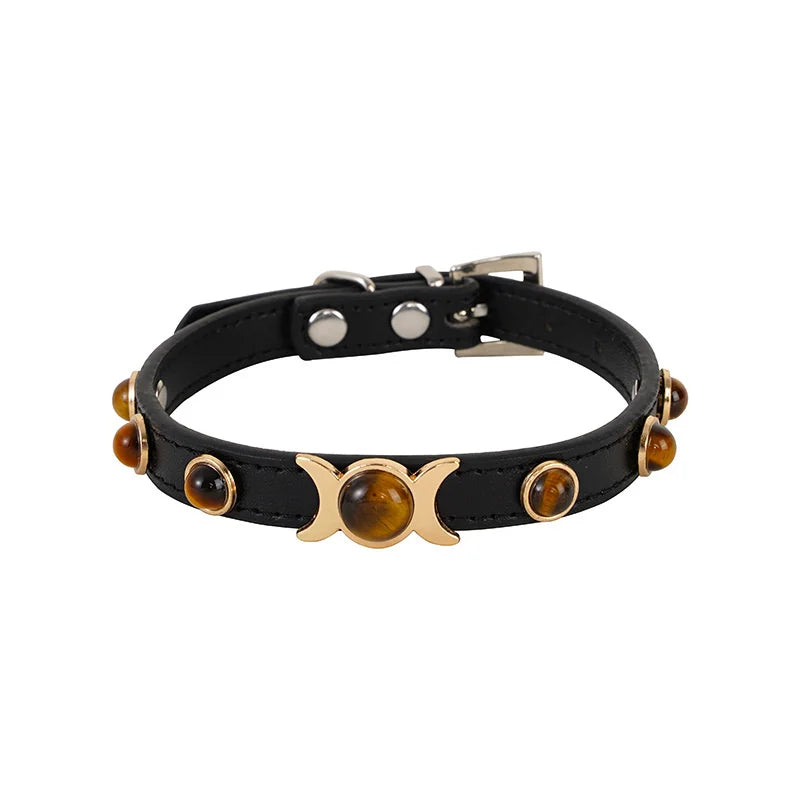 Soft Leather Cat Collar Fashion Tiger Eyes Puppy Neck Strap Kitten Necklace Accessories