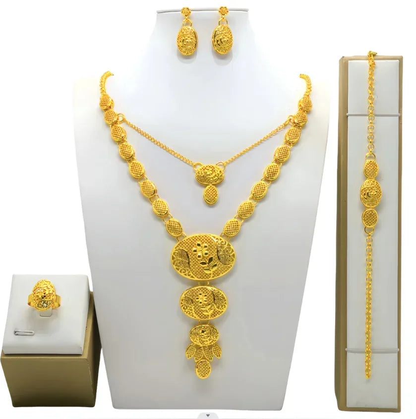 Indian Bridal Jewelry Sets For Women Wedding Ethiopian 24K Gold Plated Necklace And Earing Jewellery