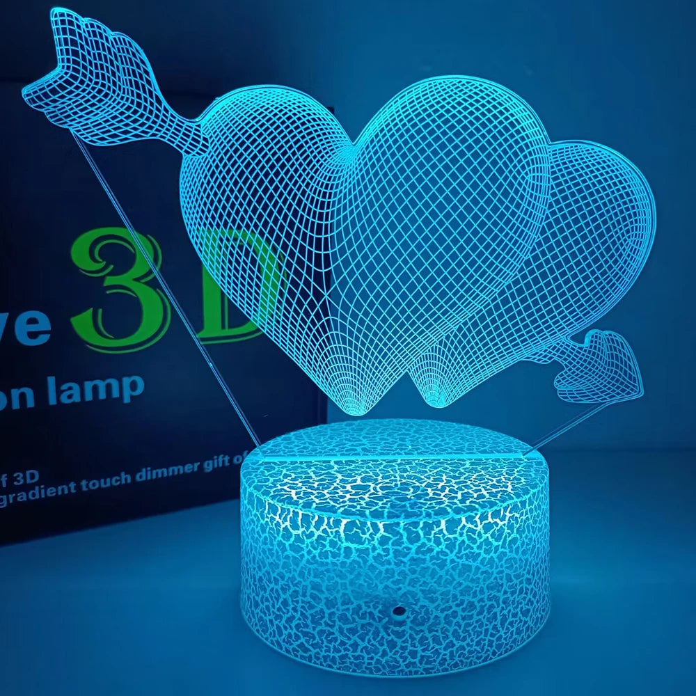 USB Powered LED 3D lamp illusion night light I love you gadget heart 16 Colours changing desk lamps